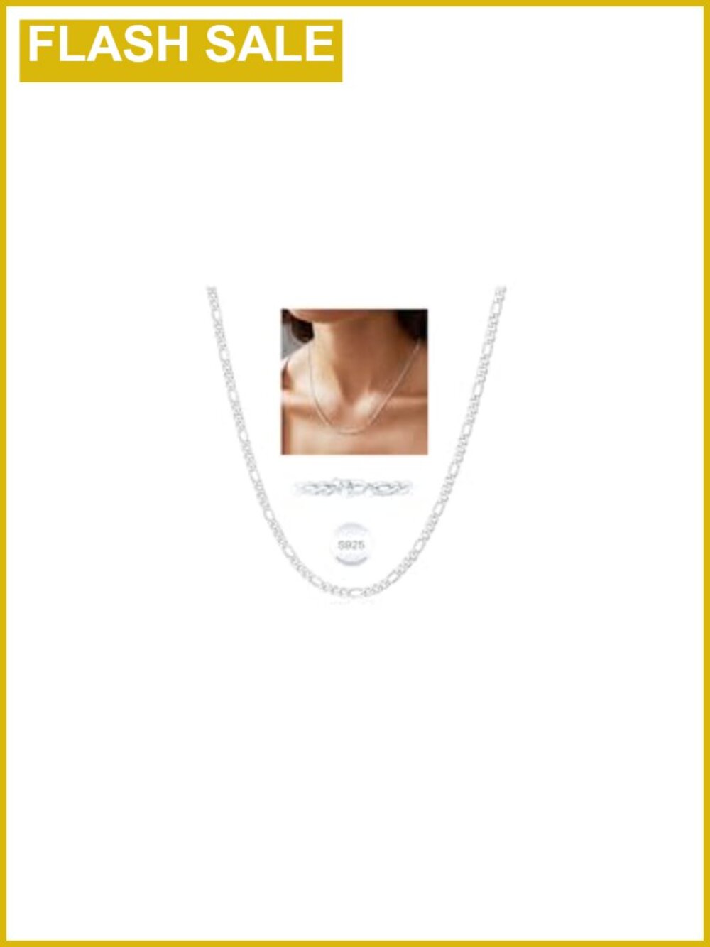 925 Sterling Silver Figaro Chain Necklace for Women Sturdy 3mm 5mm 16-24 Inch